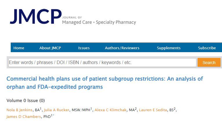 New CEVR publication: Commercial health plans use of patient subgroup restrictions: An analysis of orphan and FDA-expedited programs